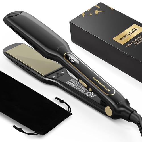 Wavytalk Wet to Straight Hair Straightener, Titanium 1.75 Inch Vent Sesh Wide Flat Iron, Straightener for Damp or Dry Hair with Dual Voltage Leave Sil