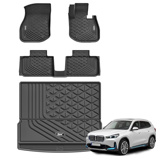 3W Floor Mats & Boot Liner Fit for BMW iX1 U11 2023-2024 2025, All Weather TPE Dog Friendly Mats, Custom Fit BMW iX1 Car Mats and Cargo Liner Waterpro