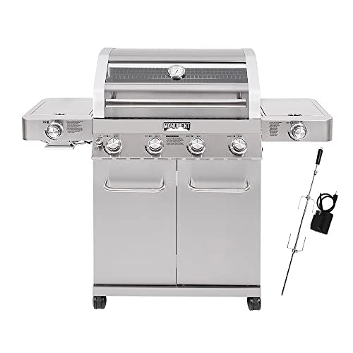 Monument Grills Larger 4-Burner Propane Gas Grills Stainless Steel Cabinet Style with Infrared Side Sear & Side Burners Knob Controls Built-In Thermom