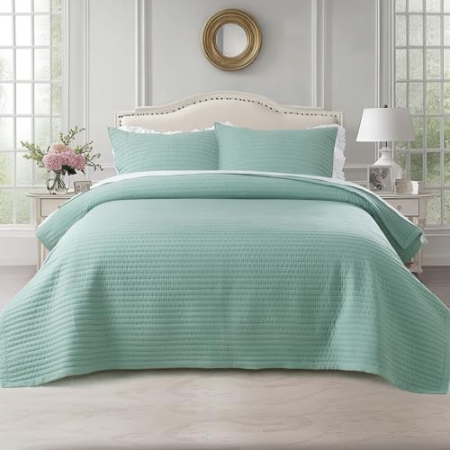 KASENTEX Oversized Queen Quilt Set 102"x106" – Soft Washed 3-Layer Lightweight Bedspread, Minimalist Nordic Design, All-Season Spring & Summer Quilt