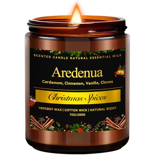 Christmas Candles - Christmas Spice Candle | 7 oz Soy Candles with Warm Cinnamon, Clove & Nutmeg Aroma | Holiday Scented Candle, Cozy Winter Candle Gi