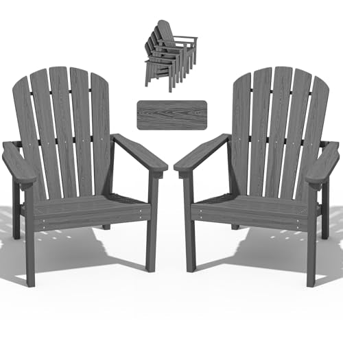 Stackable Adirondack Chair Set of 2, HDPE Outdoor Patio Chair - Durable and Space Saving, Suitable for Porches, Lawns or Garden, Grey Grey classic（2