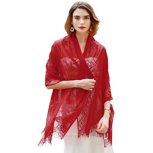 RIIQIICHY Shawls and Wraps for Evening Dresses Scarfs for Women Pashmina Wedding Formal Shawl Red-3