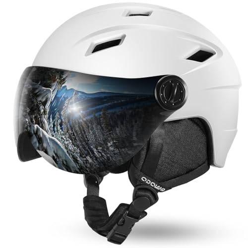 Odoland Ski Helmet with 2-in-1 Visor Goggles, Light Weight Snowboard Helmet for Men Women, Snow Sport Helmets for Skiing, Skating, Snowboarding White