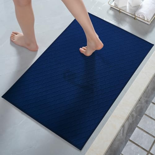 AMOAMI Ultra Thin Bathroom Rugs, Rubber Backed Bath Mats for Bathroom Non Slip, Absorbent Bathroom Mat for Floor, Shower, Sink (17"x28", Blue) Blue 17