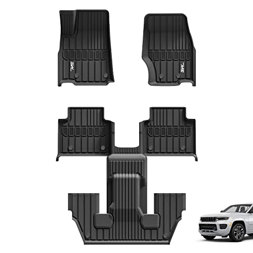 3W Floor Mats Fit for Jeep Grand Cherokee L 2021-2024 2025, TPE All Weather Custom Fit Floor Liner for 1-3 Rows Full Set Car Mats Black (Only for 6 Se