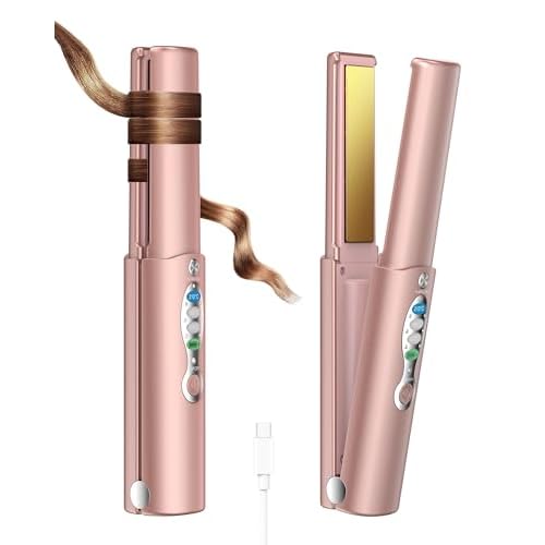 Portable Titanium Cordless Hair Straightener, Heats Up in Seconds & Lasts Up to 50 Minutes & USB C Rechargeable, Dual Voltage Wireless Mini Travel Fla