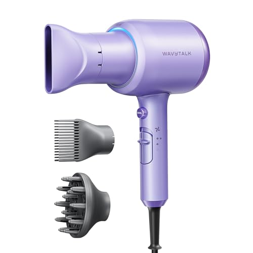 Wavytalk Blow Dryer with Diffuser, Blown Away Ionic Hair Dryer for Curly Hair with Comb, 1875W Fast Drying Blow Dryer with Ceramic Technology, 3 Attac