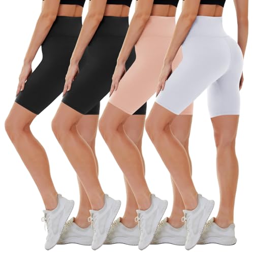 CAMPSNAIL 4 Pack Biker Shorts for Women High Waist - 5"-8" Tummy Control Soft Athletic Yoga Workout Running Gym Shorts 8 inch XX-Large Black*2-Nude-Wh