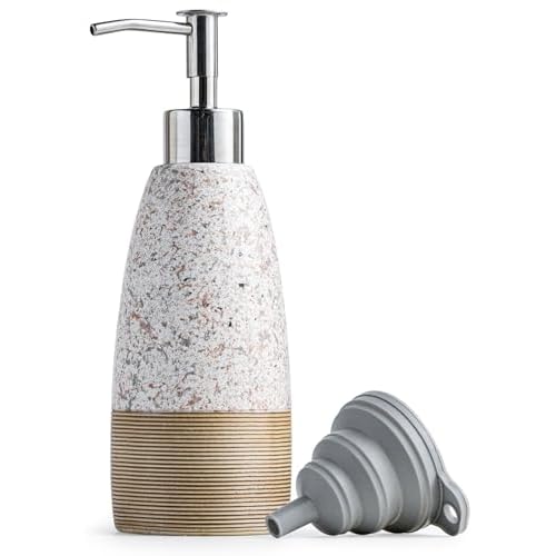 Soap Dispenser Set for Shower, Ceramic Refillable Soap Bottle for Shampoo, Conditioner, Bathroom & Kitchen, Includes Silicone Funnel, Plastic and Stai