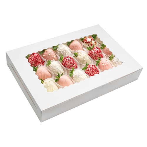 20 Pack Cookie Boxes 16x11x2.5inch Bakery Boxes with Window Treat Boxes for Cookie Packaging Gift Giving Dessert Boxes for Chocolate Covered Strawberr