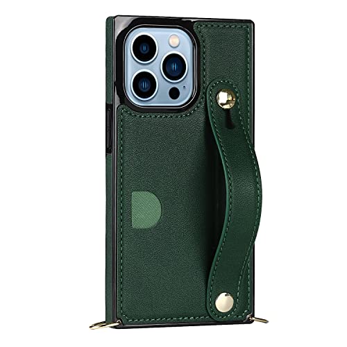 for iPhone 14 Pro Max with Wrist Strap and Lanyard, Card Holder Phone case with Multi-Functional Stand and Scratch-Resistant, Anti-Drop Protection.（