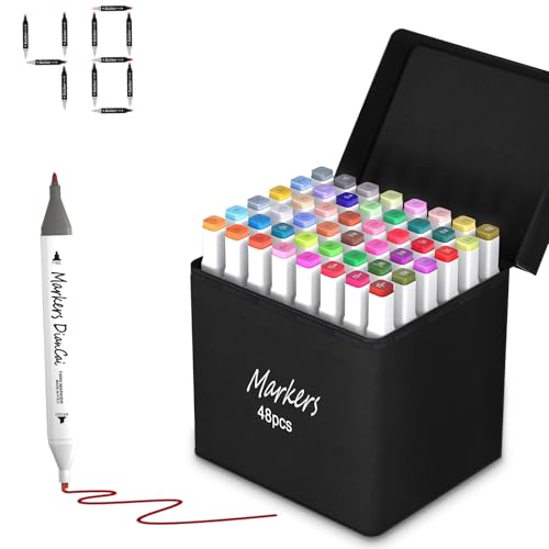 48 Colors Alcohol Markers, Art Supplies for Adults,Dual Tip Drawing Sketch Marker for Artists,Markers for Adults, Ideal Painting Marker for Drawing,Sk