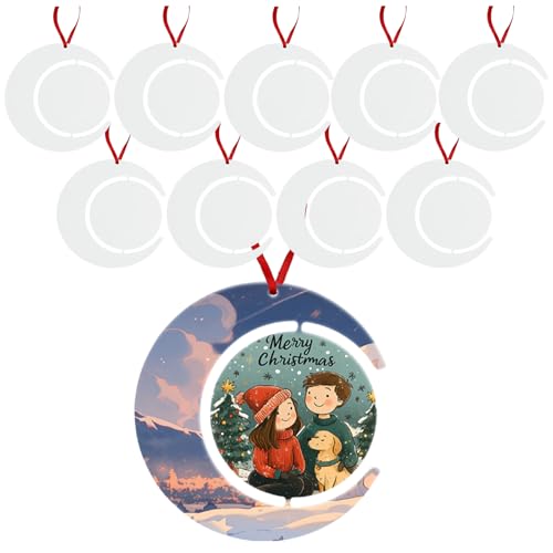 Sublimation Blank Ornaments White Aluminium Haning Ornament 10 PCS Bulk for HTV Crafting DIY and Chritsmas Tree Decoration 10 Moon