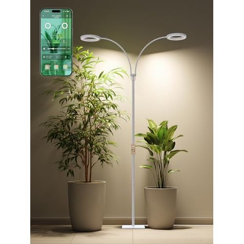 GLOWRIUM Smart Grow Lights for Indoor Plants with Auto Timer, Full Spectrum LED Floor Plant Light for 3 Spectrum Modes,6 Dimmable Levels,63inch Adjust