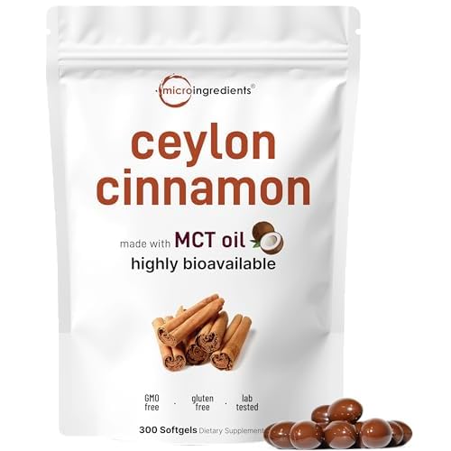 Ceylon Cinnamon 7,200mg Equivalent | 300 Softgels with MCT Oil | Highly Bioavailable Herbal Extract | Extra Strength Cinnamon Supplements | Antioxidan