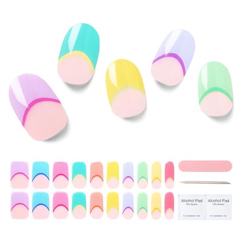 Semi Cured Gel Nail Strips, 20pcs Gel Nail Wraps, Salon-Quality, 2 Weeks Long Lasting Colorful French