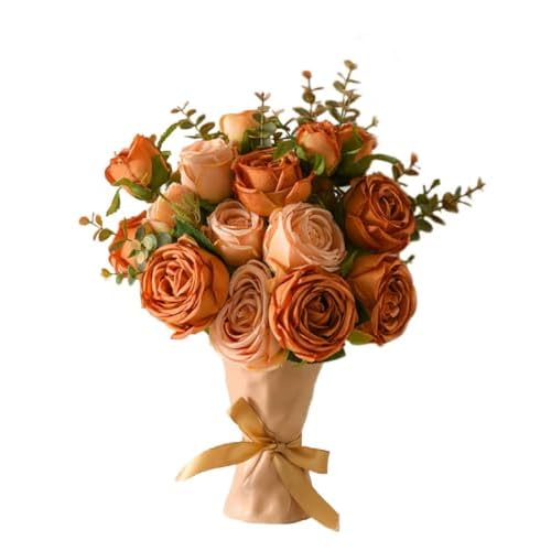 Artificial Flowers in Vase,Fake Rose Flowers Faux Flower Arrangement for Home Office Decoration, Dining Table Centerpiece Yellow