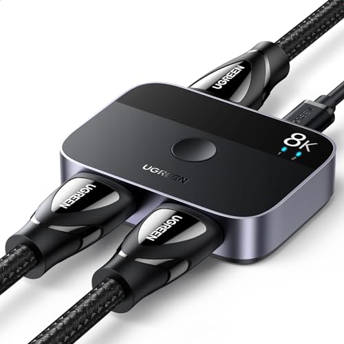 UGREEN HDMI Switch 8K@60Hz 4K@144-120-60Hz, Aluminium 2 in 1 Out-1 in 2 Out, HDMI Umschalter für PS5-PS4-Xbox-TV Box-Blu-ray Player-DVD Player-Projek