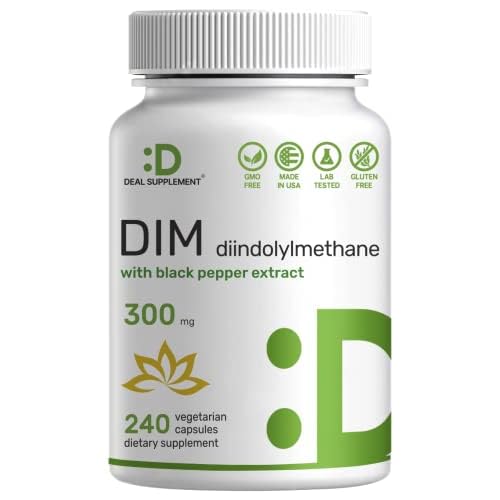 DIM Supplement 300mg, 240 Caps, 4 Months Supply | Estrogen Balance for Men & Women | Diindolylmethane Plus Black Pepper Extract for Enhanced Absorptio