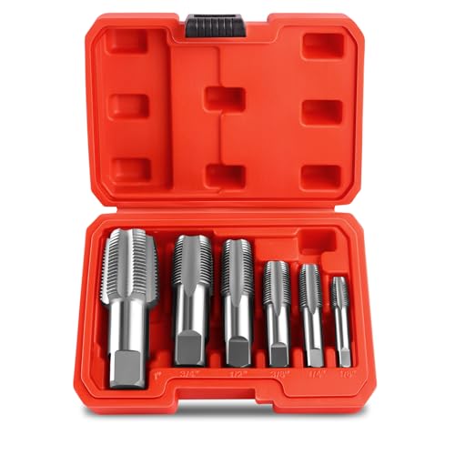 FANOVO 6pcs NPT Pipe Tap Set, Precision Carbon Steel NPT Threading Plumbing Tap Tap Plastic Case Kit with 1", 3-4", 1-2", 3-8", 1-4", 1-8" NPT Tap, fo
