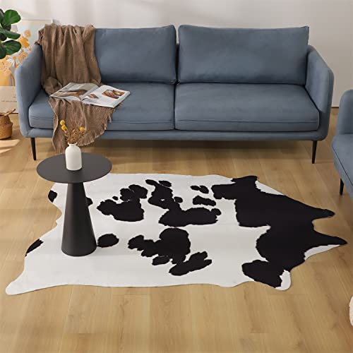 KASENTEX Fluffy Faux Fur Rug 6.2ft x 7ft – Soft Cow Print Area Rug for Western Farmhouse Decor, Rustic Animal Carpet for Cabin, Bedroom & Living Roo