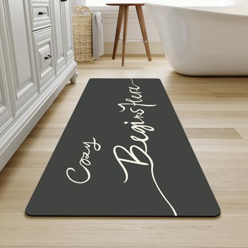 MontVoo-Bath Mat Rug Long Non Slip Super Absorbent Bathroom Runner Stain Resistant Quick Dry Thin Bathroom Mat Fit Under Door-17"x50",Black Black-cozy