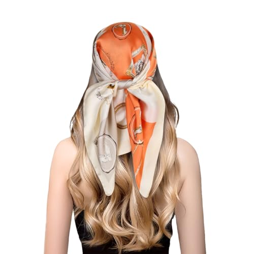 EXTREE Fashion Silky Satin Headscarf for Women Girls: Exquisite Pattern Lightweight Silk Graceful Scarfs 27.5 x 27.5 inches Character Photo Frame Oran