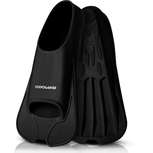 Odoland Swim Fins, Lightweight Snorkel Swimming Training Fins for Snorkeling Diving, Silicone Smooth Swimming Flippers for Youth Adult Women Men Black
