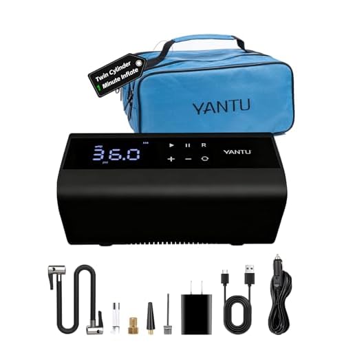 YANTU Cordless Tire Inflator with Dual-Cylinder & 8.3" Large Screen-Portable Air Compressor for Car Tires,12V Rechargeable 150psi,Tire Pressure Gauge,