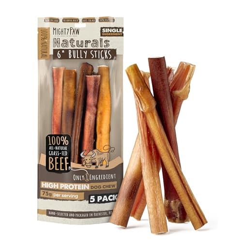 Mighty Paw Naturals Bully Sticks for Small & Medium Dogs - Grass Fed Beef Chews. Bully Sticks for Large Dogs. Lower Odor Stick Treat. Single Ingredien