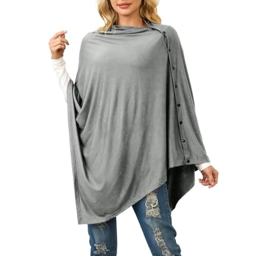 Ferand Women's Lightweight Poncho Tops Versatile Buttoned Shawl Wraps for Spring Summer Grey