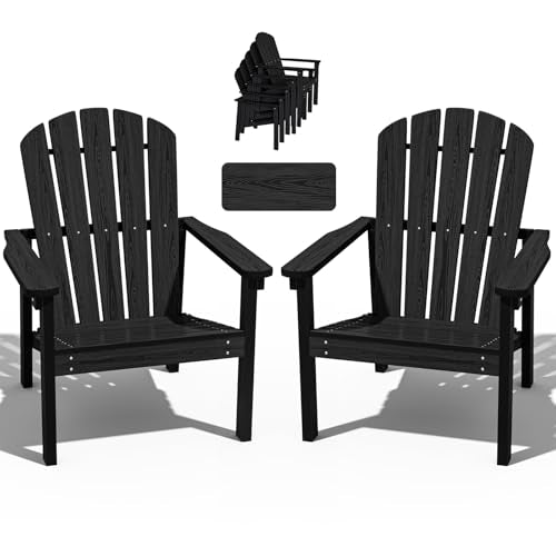 Stackable Adirondack Chair Set of 2, HDPE Outdoor Patio Chair - Durable and Space Saving, Suitable for Porches, Lawns or Garden, Black Black classic�