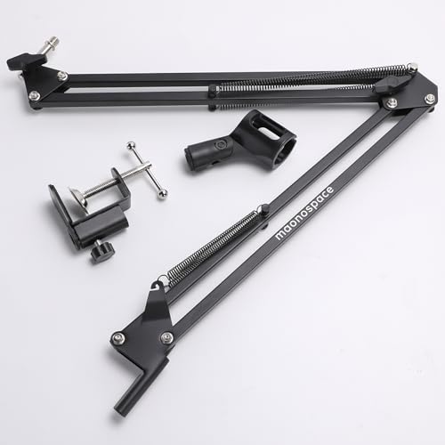 MaonoSpace Mic Boom Arm, Full Metal Arms with Table Clamp, Adjustable and Portable Stand, Adapts to Most Microphones, Black