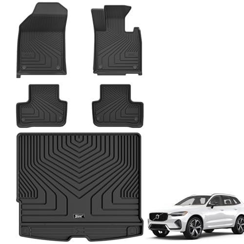 3W Floor Mats & Boot liner Fit for Volvo XC60 2019-2024 2025, All Weather Dog Friendly TPE Car Mat, Waterproof Anti-Slip Easy to Clean Heavy Duty Trun