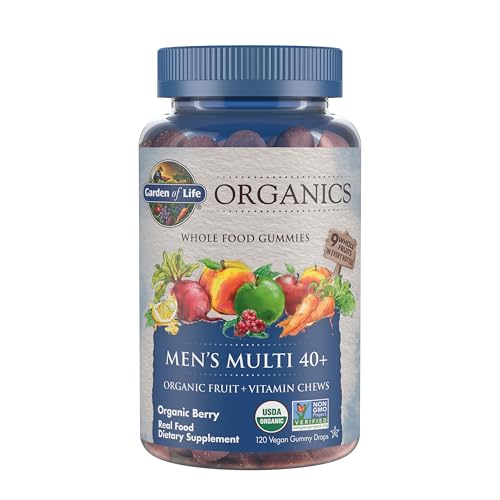 Garden of Life Organics Men 40+ Gummy Vitamins - Berry - Certified Organic, Non-GMO, Vegan, Kosher Complete Multi - Methyl B12, C & D3 - Gluten, Soy &