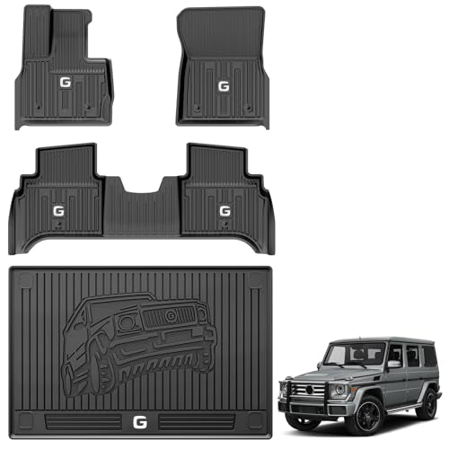 3W Floor Mats&Trunk Mat Fit for 2019-2025 Mercedes-Benz G Class-G500-G550-AMG G63 SUV TPE All Weather Custom Fit Floor Liner and Car Mat fo 1st & 2nd