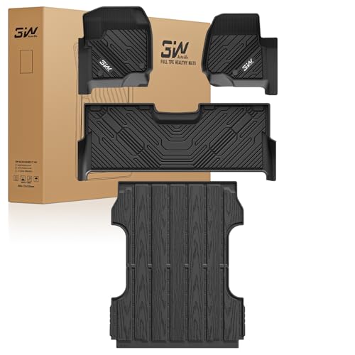3W Floor Mats & Trunk Bed Mat Fit for Ford F250 F350 F450 F550 2017-2025 2026 Super Duty Crew Cab Bucket Seat with Under Seat Storage, All Weather TPE