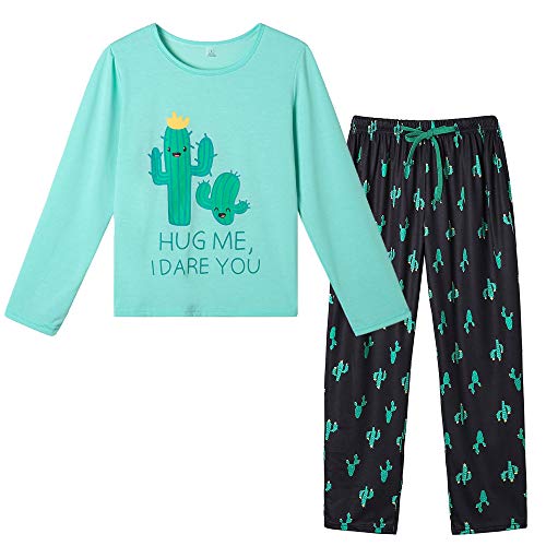 YIJIU Women's Sleepwear Long Sleeve Top and Pants Pajama Set Panda Print Nighty Small Cactus