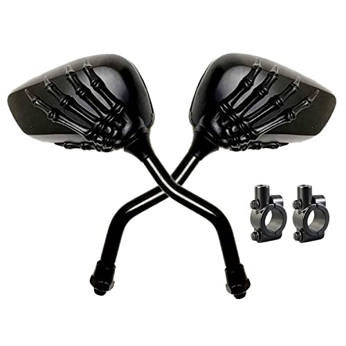 Pairs of Distinctive Skull Skeleton Hand Bicycle Mirror, Rearview Side Mirror Handlebar Mirror Mount Holder Clamp Adaptor 10mm for Scooter Moped Bike