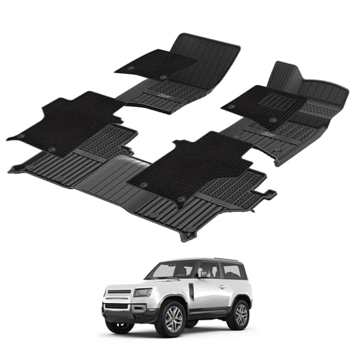 3W Floor Mats Fit for Land Rover Defender 90 2020-2024 2025 with Carpets on TOP TPE All Weather Custom Fit Floor Liners 1-2Rows Full Set 7Pcs Car Mats