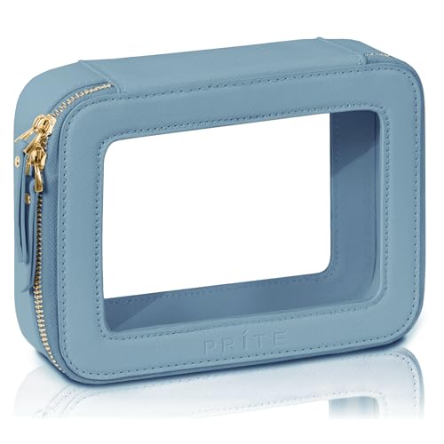Prite Clear Makeup Bag Cosmetic Organizer Case Waterproof Travel Toiletry Bag Skincare Pouch with Golden Zipper(Blue) Blue Standard