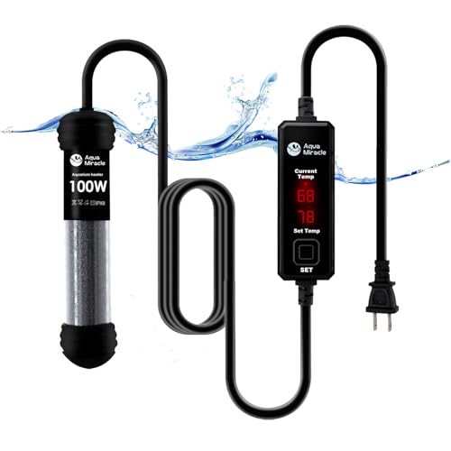 AquaMiracle Upgraded 100W Small Aquarium Heater Fish Tank Heater Turtle Heater Super Mini Aquarium Heater, Dry-Run-Overheating Protection and Memory F