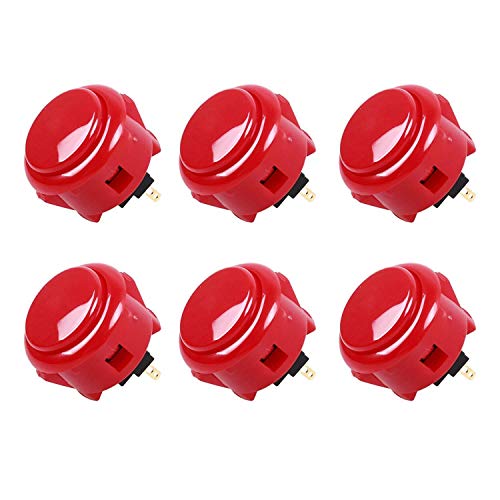 Sanwa 6 pcs OBSF-30 Original Push Button 30mm - for Arcade Jamma Video Game & Arcade Joystick Games Console (Red) S@NWA 30mm Red