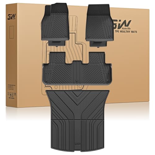 3W Tesla Model Y Juniper Floor Mats, Rear Cargo Liner, Custom Fit 2025 2026 Model Y Acecessories, TPE All Weather Odorless Non-Slip, Black 10) Model Y