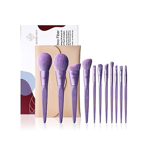 Makeup Brushes, EIGSHOW 11pcs Professional Makeup Brush Kit, Cruelty-Free Bamboo Synthetic Fiber Bristles Cosmetics Brushes Set with Bag Mist Purple