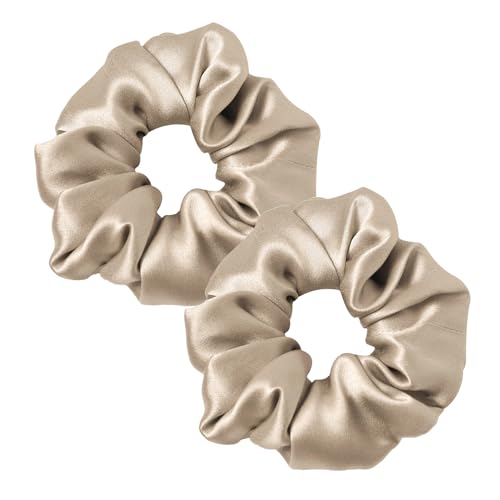 LILYSILK 100% Pure Silk Scrunchies Hair Elastic for Women Girls Hair Ties Ponytail Holder No Crease Gentle for Hair (Coffee-2pcs)