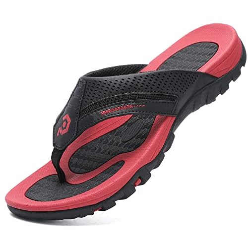 Men's Flip-Flops, Thongs Sandals Durable Comfort Slippers for Beach 12 Black-Wine