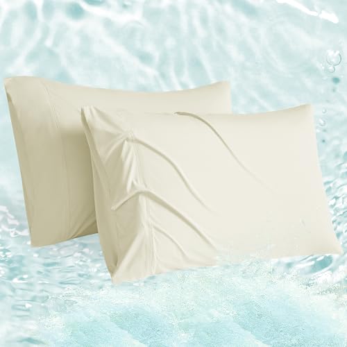 Accuratex Cooling Pillow Cases King Size Set of 2,Envelope Soft Breathable Cooling Pillowcase for Hot Sleepers,Ivory Ultra Slip Pillow Covers for Hair