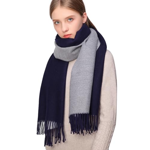 RIIQIICHY Pashmina Shawls and Wraps for Evening Dresses Scarfs for Women Fall Winter Travel Blanket Scarf Large Warm Scarves Navy and Grey